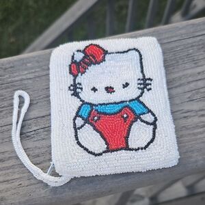 Hello Kitty Beaded Coin Purse Zip Pouch Wristlet